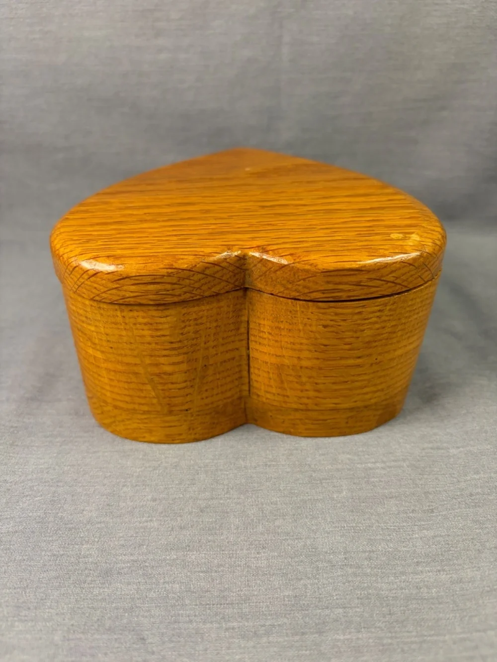 Vintage Oak Trinket Jewelry Box Velvet Lined Swivel Lid Handmade Wooden Heart